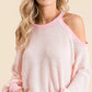 Pink BiBi Popcorn Waffle Top with cold-shoulder detail