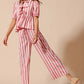SO ME Front Tie Stripe Top With Puff Sleeves and Wide Leg Pants Set