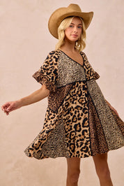 BiBi Leopard Prints Mix and Match Short Sleeves Dress | Mini Dresses Daverri Fashions