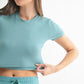 MONO B Essential Micro-ribbed Cropped Athleisure Tee GREY TEAL