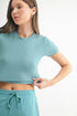 MONO B Essential Micro-ribbed Cropped Athleisure Tee GREY TEAL
