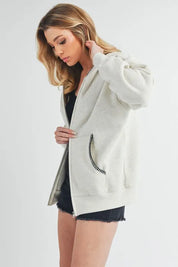 Aemi + Co Contrast Trim Zip Up Hoodie Jacket | Jackets Daverri Fashions