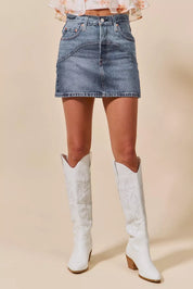 SO ME Washed Denim Mini Skirt with Pockets | Skirts Daverri Fashions