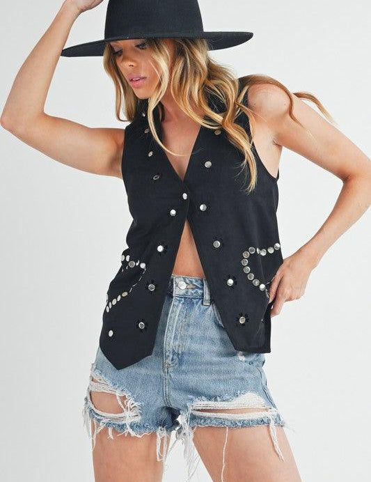 Aemi + Co Heart Rivet Detail Suede Vest Coat S | Vests Daverri Fashions