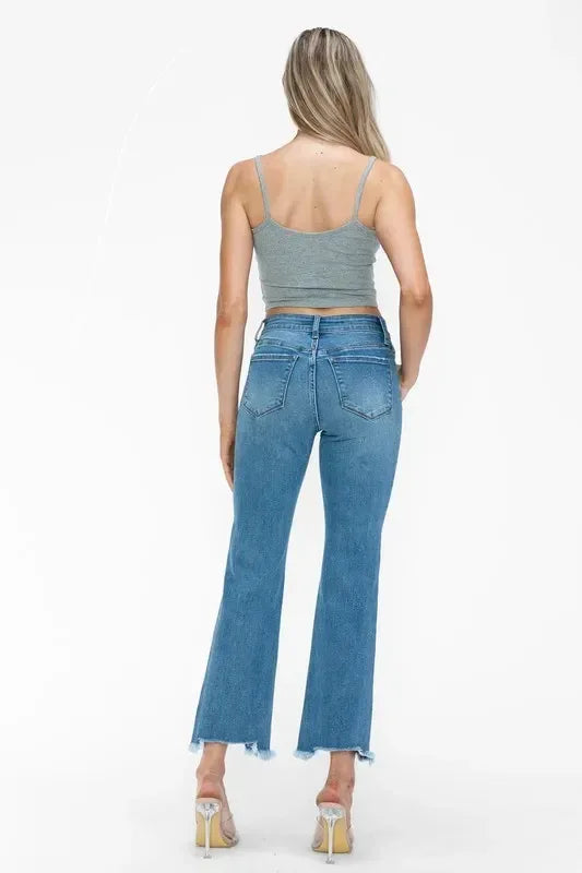 bytos Raw Hem Distressed Mid Rise Crop Jeans - DAVERRI FASHIONS