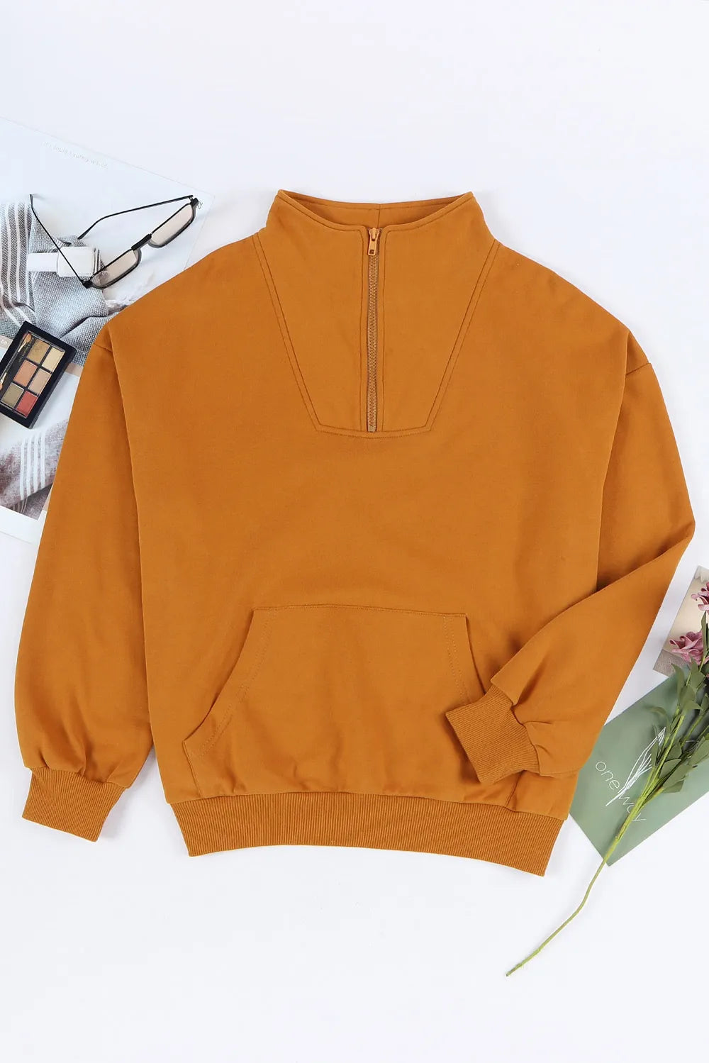 Quarter Zip Dropped Shoulder Sweatshirt | Sweatshirts Daverri Fashions