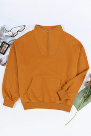 Quarter Zip Dropped Shoulder Sweatshirt | Sweatshirts Daverri Fashions