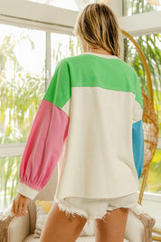 BiBi Color Block Patched Long Sleeve Top | Tops Daverri Fashions