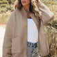 Women’s beige quilted baseball collar floral leaf pattern jacket with ribbed cuffs
