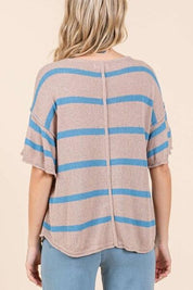 Mittoshop Striped Flounce Sleeve Knit Top Tops