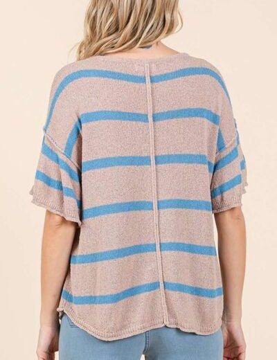 Mittoshop Striped Flounce Sleeve Knit Top Tops