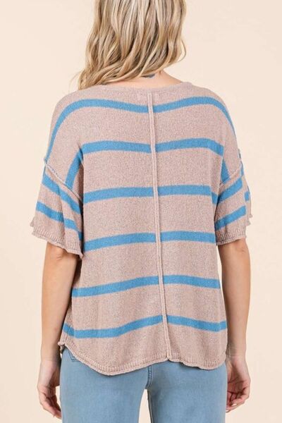 Mittoshop Striped Flounce Sleeve Knit Top Tops