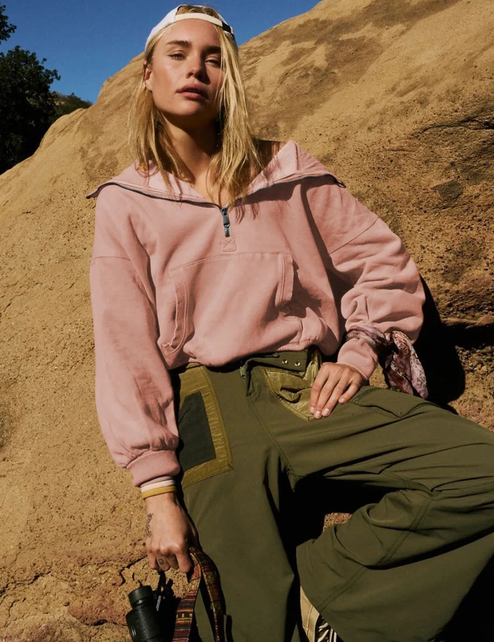 Dusty Pink Half Zip Pocketed Dropped Shoulder Hoodie | Hoodies Daverri Fashions