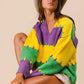 BiBi Stitch Detail Mardi Gras Stripes Sweater - DAVERRI FASHIONS