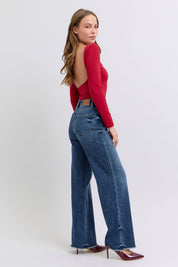Judy Blue Full Size Raw Hem Mid Rise Jeans | Daverri Fashions