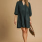 Umgee Tiered Johnny Collar Balloon Sleeve Dress HUNTER GREEN Mini Dresses