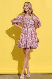 And The Why Full Size Floral Surplice Puff Sleeve Dress | Daverri Fashions