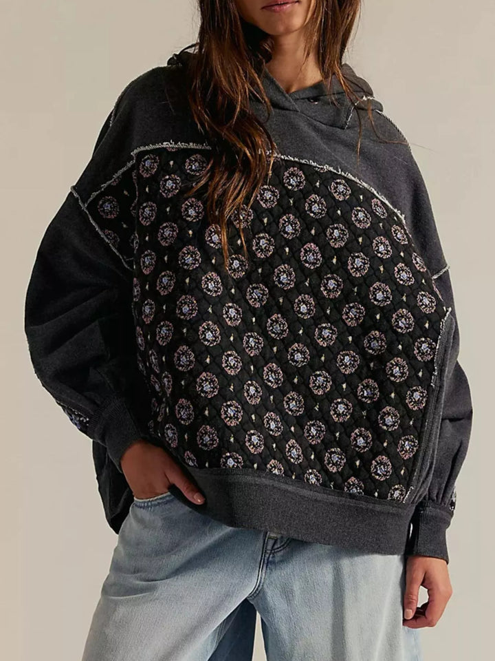 Black Exposed Seam Dropped Shoulder Hoodie | Hoodies Daverri Fashions