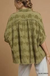 Umgee Jacquard Heart Collared Shirt | Shirts Daverri Fashions