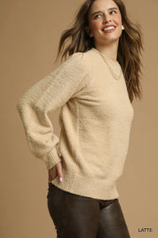 Umgee Textured Long Sleeve Sweater with Ribbed Trim | Sweaters Daverri Fashions