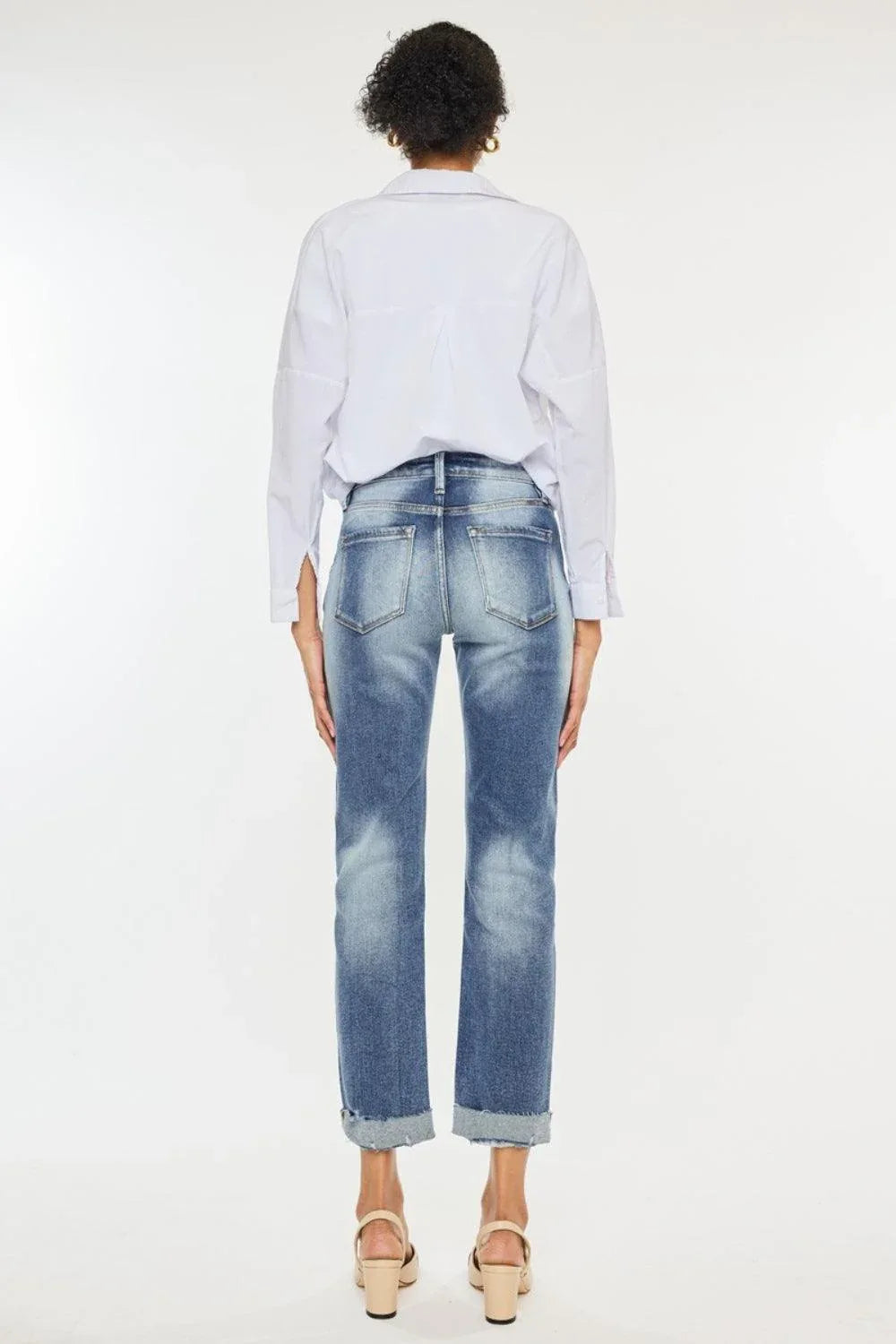 Kancan High Rise Cuffed Straight Jeans - DAVERRI FASHIONS