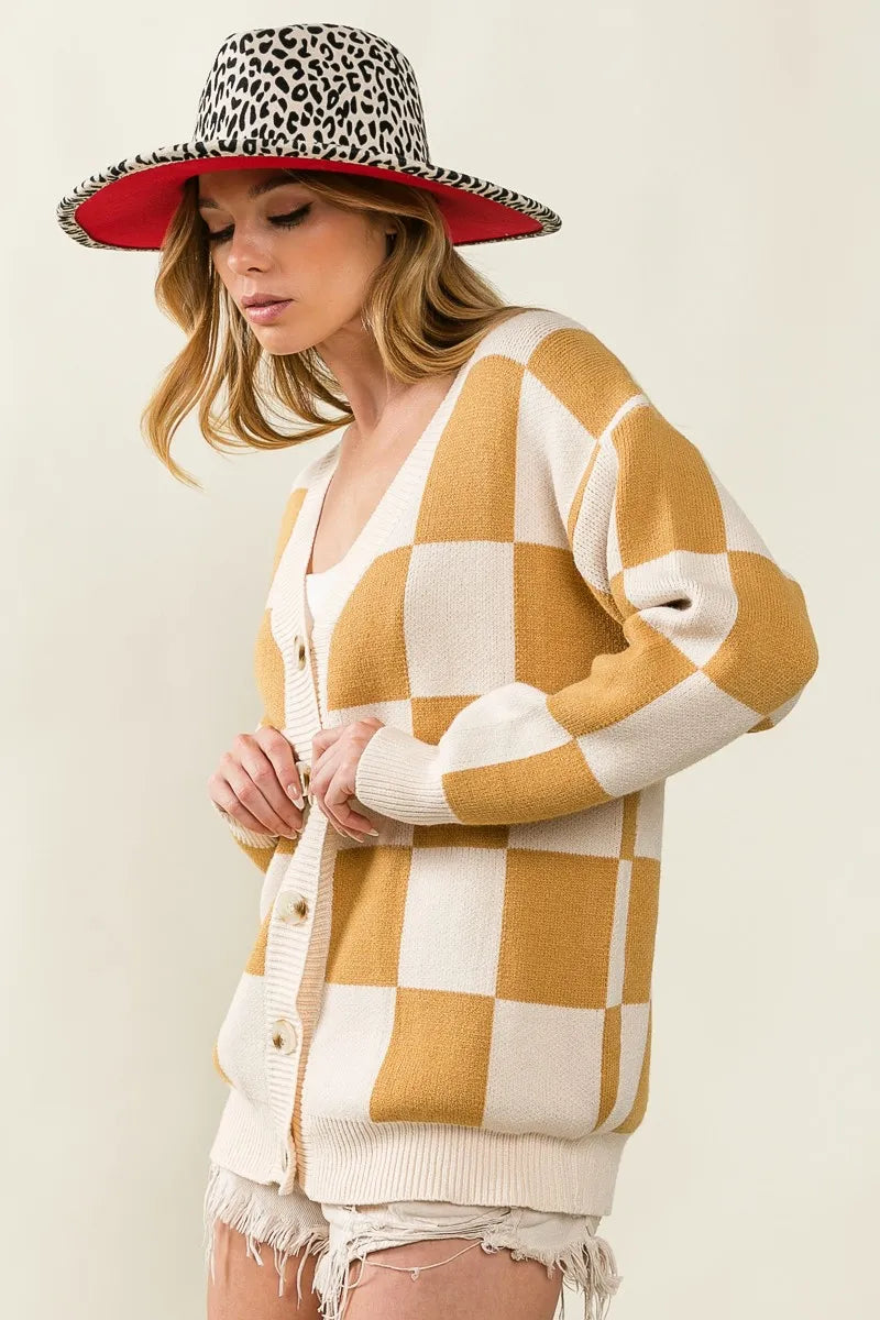 BiBi Checked V-neck Cardigan | Cardigans Daverri Fashions