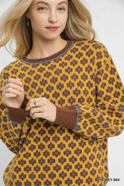 Umgee Abstract Print Crew Neck Sweater | Sweaters Daverri Fashions