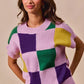 SO ME Mardi Gras pastel pink green purple plaid knit sweater top