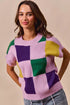 SO ME Mardi Gras pastel pink green purple plaid knit sweater top