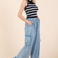 Mittoshop Washed Elastic Waist Cargo Wide Leg Pants - DAVERRI FASHIONS