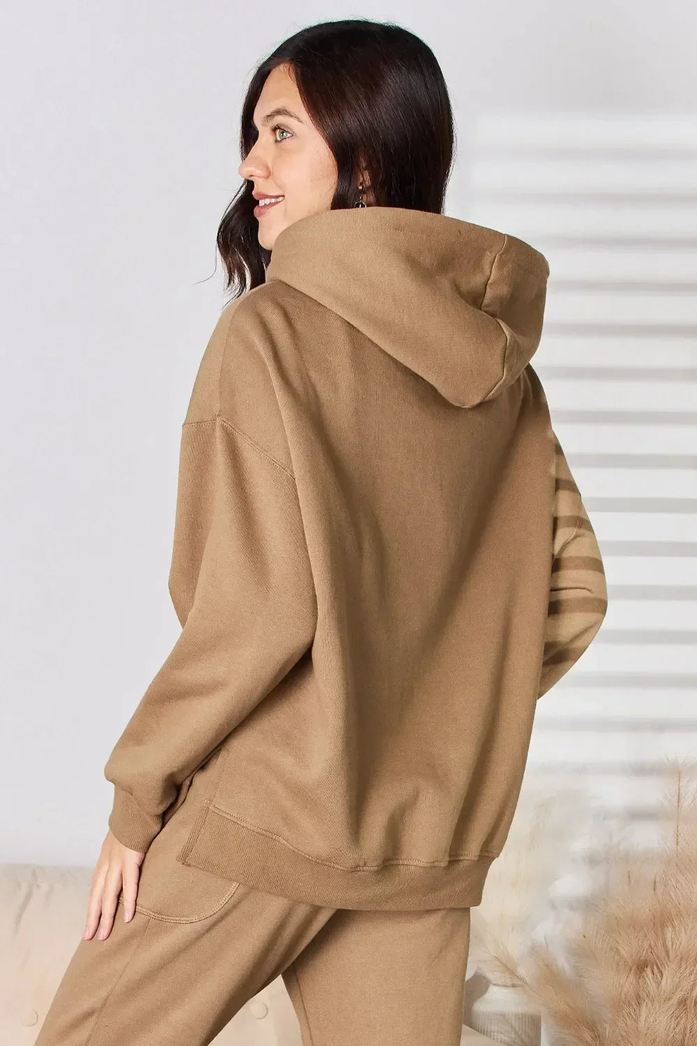 RISEN Drawstring Drop Shoulder Long Sleeve Hoodie - DAVERRI FASHIONS