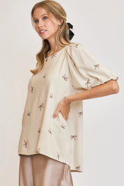 Umgee Full Size Linen Blend Ribbon Embroidered Top Plus Size | Daverri Fashions