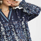 Umgee Full Size Floral Vine Print Blouse with Balloon Sleeves Plus Size