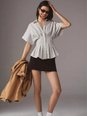 Striped Short Sleeve Button-Up Shirt | Daverri Fashions