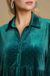 Umgee Full Size Polka Dot Collared Neck Button Up Shirt | Daverri Fashions