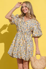 And The Why Full Size Floral Surplice Puff Sleeve Dress | Daverri Fashions