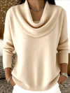 Cozy cream ribbed-knit cowl neck sweater for plus size women