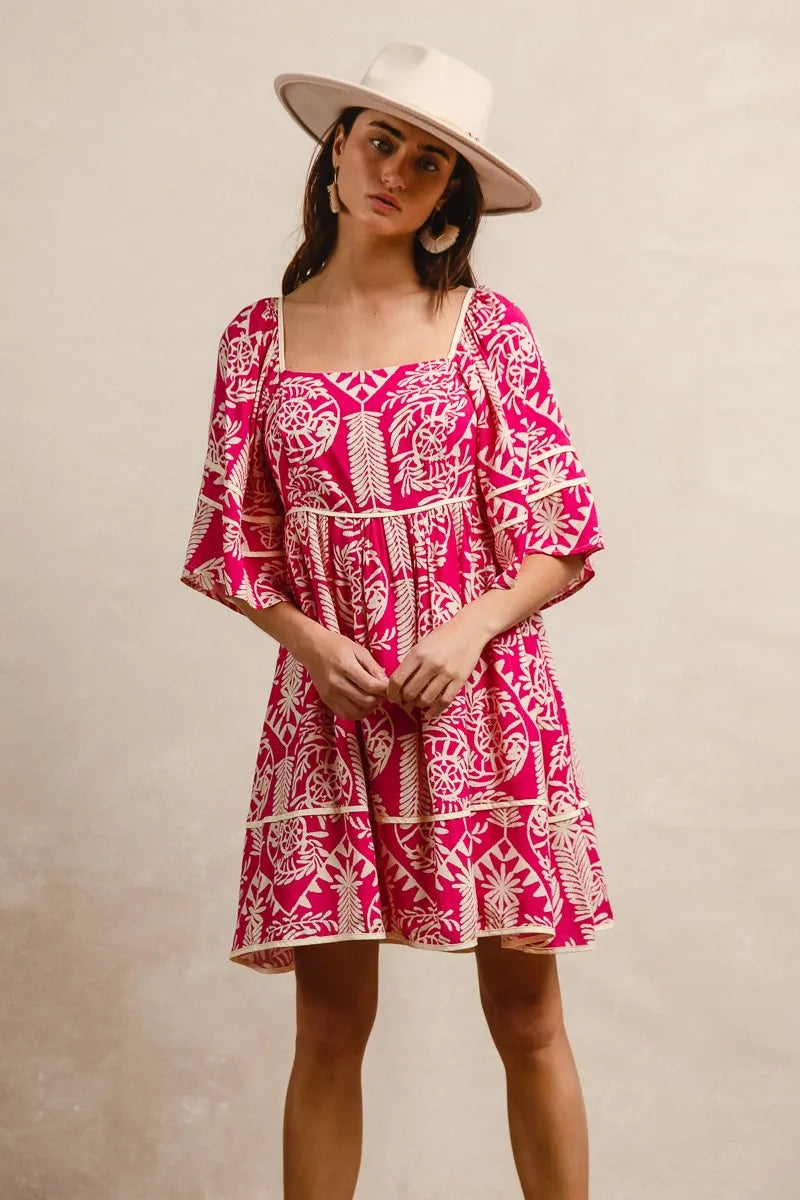 BiBi Aztec Woven Printed Contrast Binding Dress | Mini Dresses Daverri Fashions