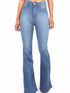 Full size high-waisted light-wash blue denim flare jeans back view