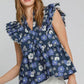 Umgee Full Size Floral Print Peplum Top Plus Size NAVY MIX XL Tops