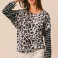 BiBi Leopard Hacci Knit Twist Back Top With Stripe Sleeve Tops