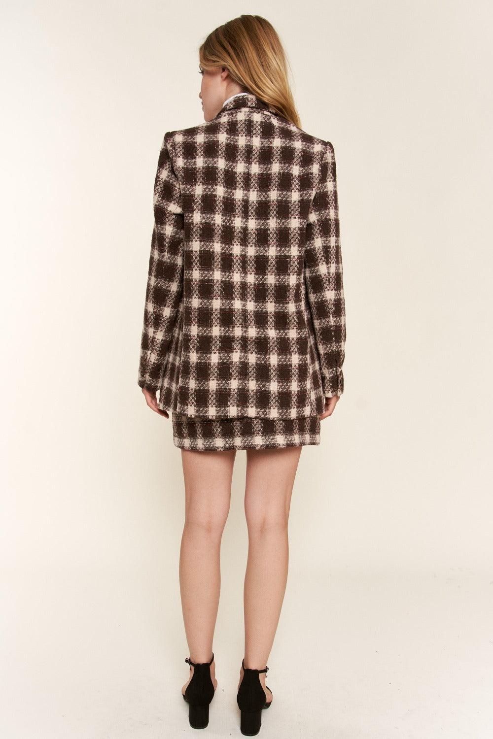 And The Why Full Size Plaid Brushed One Button Blazer | Daverri Fashions
