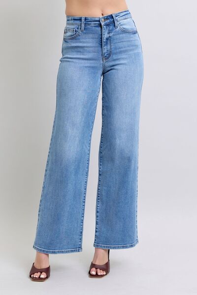 Judy Blue Full Size Wide Leg Jeans with Pockets Medium Jeans