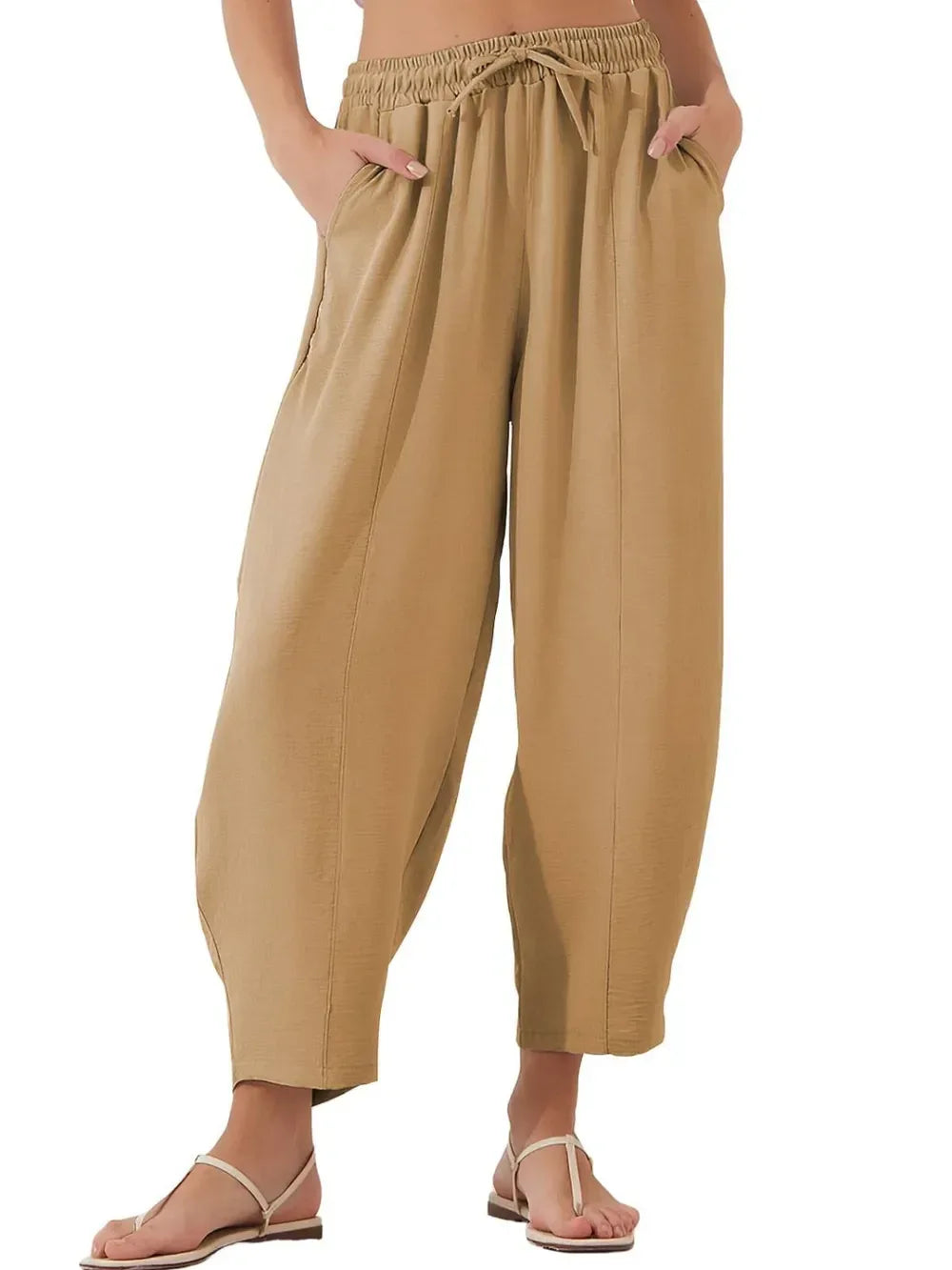 Full Size Drawstring Cropped Jogger Pants Plus Size - DAVERRI FASHIONS