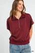Umgee Full Size Half-Zip Short Sleeve Top Plus Size MAHOGANY Tops