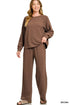 Zenana Slub Long Sleeve Top and Pants Lounge Set - DAVERRI FASHIONS