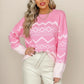 Pink knit womens geometric zigzag diamond drop shoulder sweater