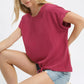Umgee linen scalloped round neck top in soft berry color with tied front