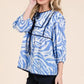 Lime 'N' Chili Graphic Print Solid Trim Quarter Sleeve Blouse - DAVERRI FASHIONS