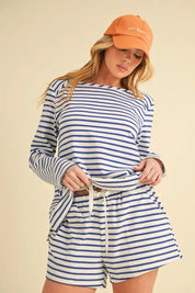 Aemi+Co Drawstring Contrast Striped Shorts | Daverri Fashions